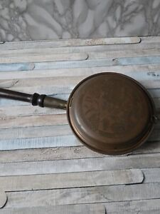 Vintage Copper Bed Pan Bed Warmer With Wooden Handle