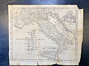 Original 1764 Map Of Italy By Thomas Jefferys W Old Interesting Stitched Repair