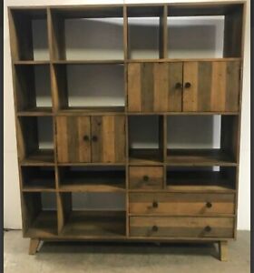 Mid Century Wood Bookcase Wall Unit Credenza Cabinet Room Divider