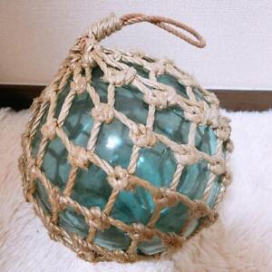 Glass Fishing Float Buoy Ball Vintage Japanese Interior Glass Ball Net 20cm 