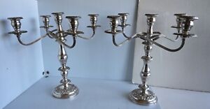 Pair S Kirk Son Sterling Silver Repousse 5 Light Candelabras Weignted