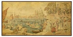 Tapestry Framed Italian Venice Canal Scene Woven Fantastic Vintage Antique 