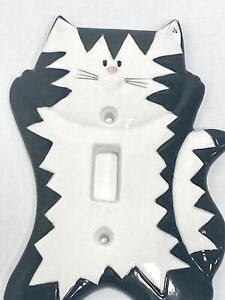 Vtg Russ Cat Porcelain Switch Plate Cover Black White Standing New In Package
