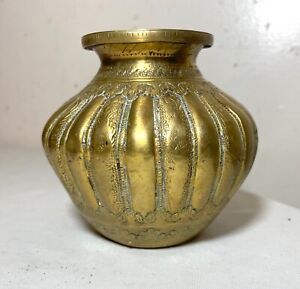 Antique Late 1700 S Hand Tooled Moorish Middle Eastern Islamic Brass Pot Jar