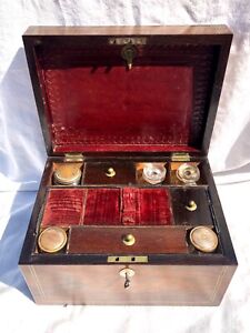 Antique Victorian Vanity Box Travel Box Inlaid Rosewood With Lock Key
