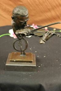 Bronze Violin Player Bust On Marble Base Hand Made Detailed Masterpiece Figurine