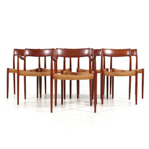 Niels Moller Model 57 And 77 Mcm Danish Teak And Rope Dining Chairs Set Of 8