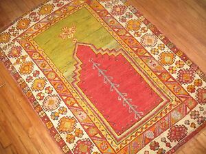 Antique Turkish Melas Oushak Prayer Rug Size 3 5 X4 10 