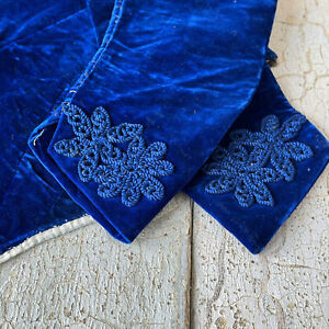 3 Victorian Blue Silk Velvet Bodice Parts Pieces For Creative Hands