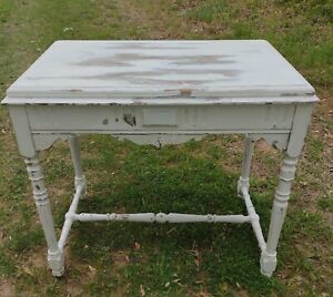 Antique French Country Style Writing Desk Table Chippy Paint Tons Of Character