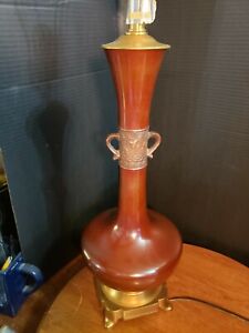 Vintage Mcm Bronze Japanese Large Vase Form Lamp Marbro