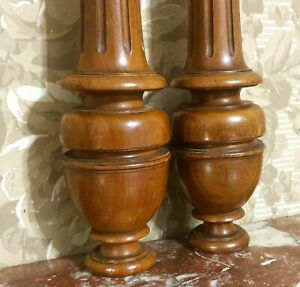 Pair Spindle Baluster Wood Turned Column Antique French Architectural Salvage
