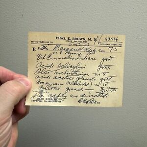 Chas E Brown Md Kansas Handwritten Cannabis Indica Prescription 1933 Marijuana