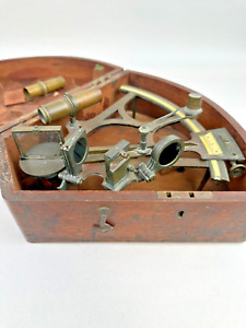 Exquisite Antique Sextant With Handcrafted Wood Case Maritime Navigation Octant