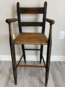 Early American Child S 2 Slat Ladderback Armchair Highchair Primitive Painted