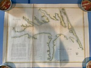 Original 1855 Coast Survey Chart North Carolina Albemarle Sound Hand Colored
