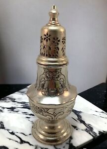 Antique Silver Plated Sugar Shaker Muffineer With Flowers 19th Century
