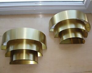  2 Vintage Art Deco Mcm Brass Wall Sconces By Lightolier Movie Theater