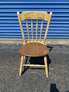 Ethan Allen Vintage Heirloom Maple Nutmeg Yellow Hitchcock Decorated Chair Used