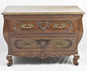 Baker French Louis Xv Style Carved Walnut 2 Drawer Commode Chest