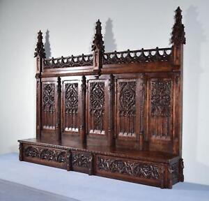 50 Tall Xl Antique French Gothic Shrine Dresser Box Altar Pediment In Oak Wood