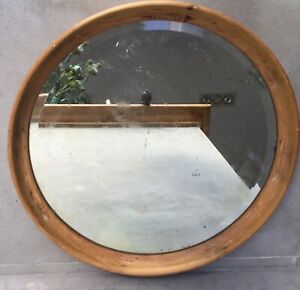 Antique Round Bevelled Edge Large Mirror Tray With Wooden Frame Large 21 
