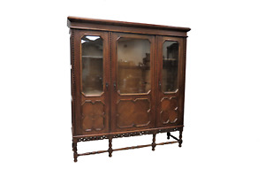 Antique French Oak Bookcase Jacobean Style 3 Doors