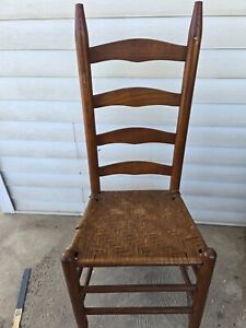 Antique Ladderback Chair Maple Reed Woven Seat Good Condition For Age 