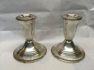 Crown Sterling Silver Candlestick Candle Holders 3 1 2 Weighted