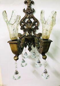 Antique Wall Light Copper Crystals Glass Drops Wall Fixtures Candelabra Lamp