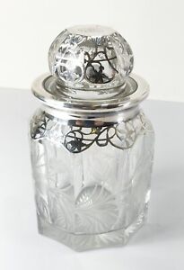 Antique American Sterling Silver Overlay Cut Glass Bottle Floral As Is