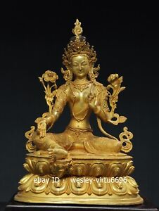 Tibetan Buddhism Copper Brass Kwan Yin Bodhisattva Tara Green Tara Buddha Statue