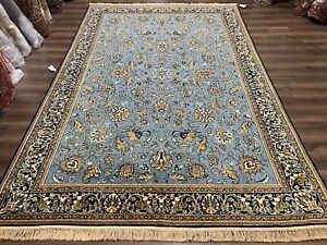 Top Quality Authentic Blue Oriental Rug 9x12 Floral Allover Handmade Wool Silk