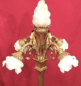Antique 19th Large Palatial Newel Post Lamp Superb Louis Xv French Gilt Bronze
