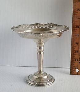 Sterling Silver Footed Pierced Candy Bowl Tall 6 Weighted 267g Scalloped Rim