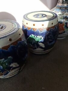 Matching Pair Of Vintage Porcelain Chinese Garden Seats 96008