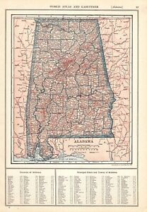 1917 Antique Alabama State Map Vintage Atlas Map Of Alabama Wall Decor 1254