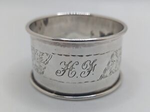 Antique English Sterling Silver Napkin Ring Hf Initials Engraving Dated 1922