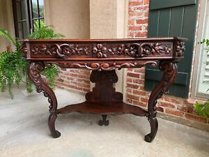 Antique French Console Sofa Foyer Table Black Forest Carved Oak Renaissance