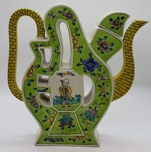 Antique Chinese Famille Verte Teapot Wine Ewer Puzzle Handle And Spout