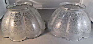 Pr Beautiful Acid Etched Scalloped Antique Reproduction Gas Shades