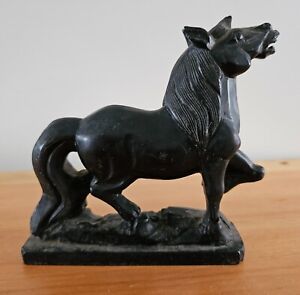 Vintage Chinese Carved Black Stone Horse Statue