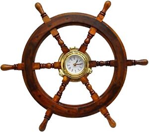 Ak Brass Nautical Ship Wheel Porthole Clock 24 Inches Hanging Wall Clock Gift