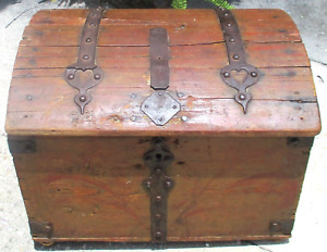 Early 19th Century Swedish Folk Art Painted Wood And Iron Band Blanket Chest