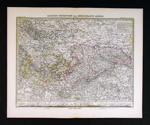 1882 Stieler Map Germany Sachsen Thuringen Benachbarte Black Forest Frankfurt