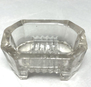 Vintage Clear Cut Glass Salt Cellar Rectangular Thick Heavy Glass 3 25 X 2 25 