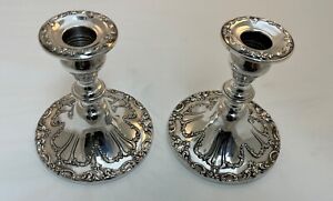 Gorham Mfg Co Pair Of Sterling Silver Candlesticks Chantilly Pattern 749