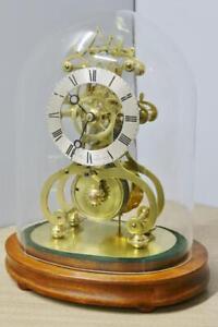 Antique English Single Chain Fusee Skeleton Table Clock Signed Under Glass Dome