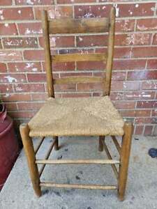 Antique Amish Shaker Chair Hickory Ladder Back Rush Woven Seat 1