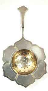 Antique Russian Sterling Silver Tea Strainer Gold Wash Bowl